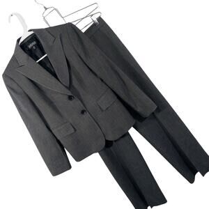 KASPER! GRAY MICRO HERRINGBONE W/FINE RED STRIPE 2PC PANTS, JACKET SUIT! SZ 6P